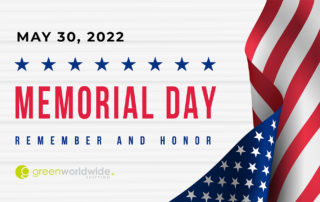 Memorial Day Green Worldwide Shipping Holiday Notice