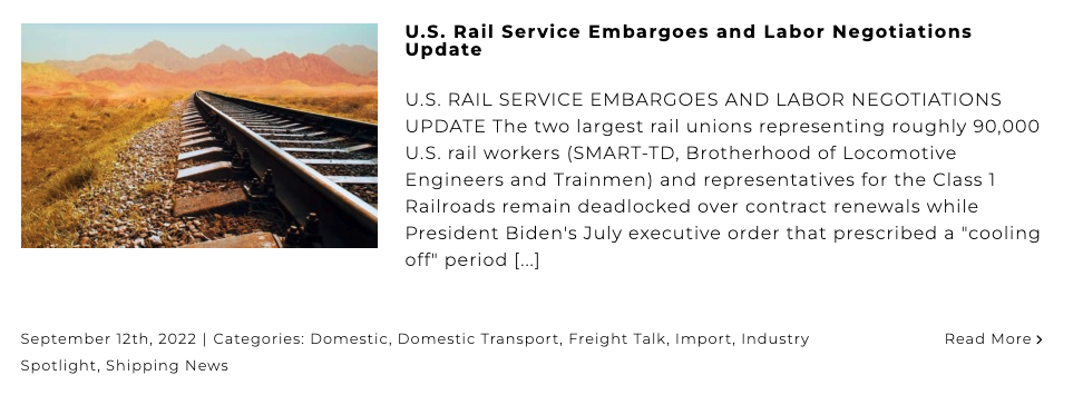 U.S. Rail Service Embargoes and Labor Negotiations Update