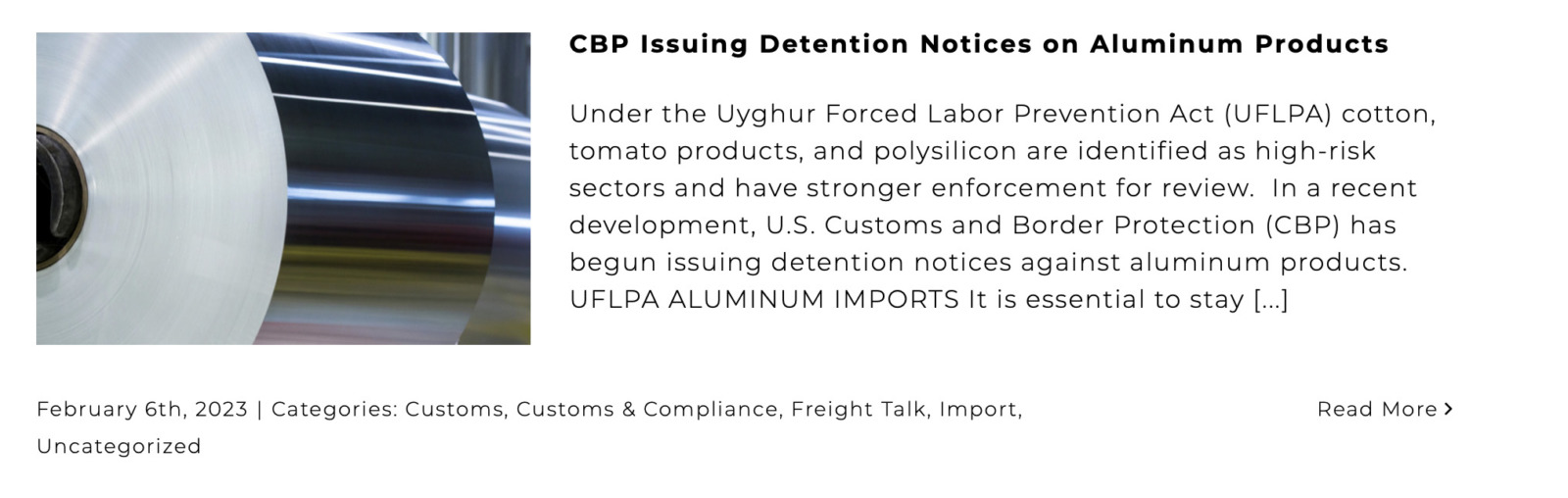 CBP Issuing Detention Notices on Aluminum Products