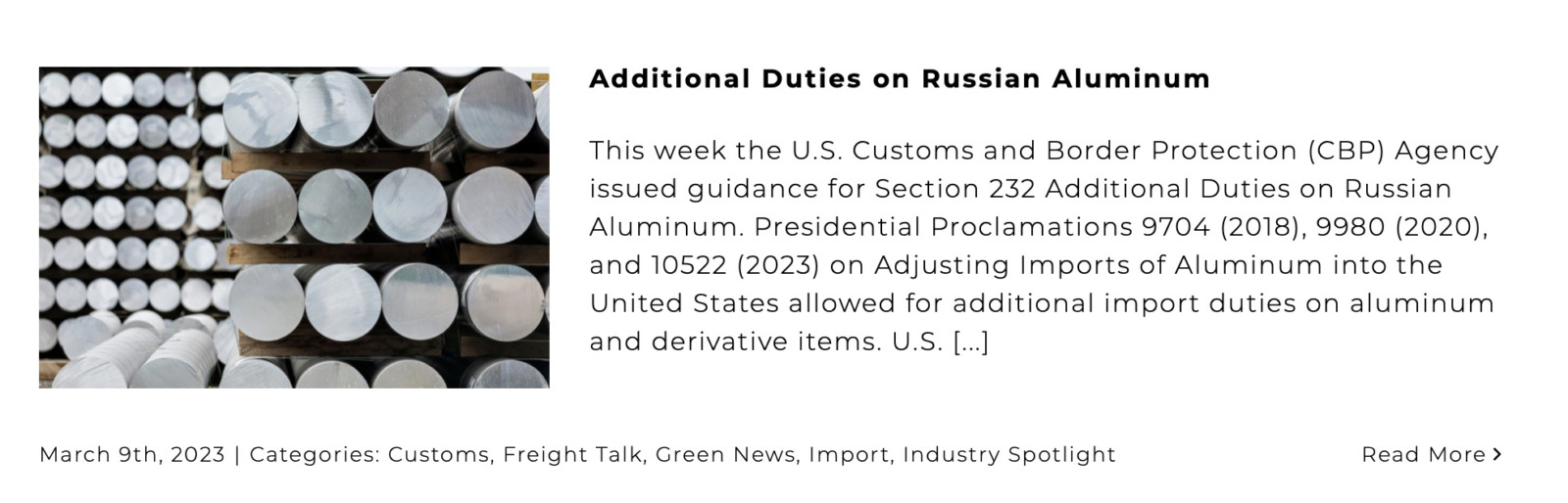 Additional Duties on Russian Aluminum