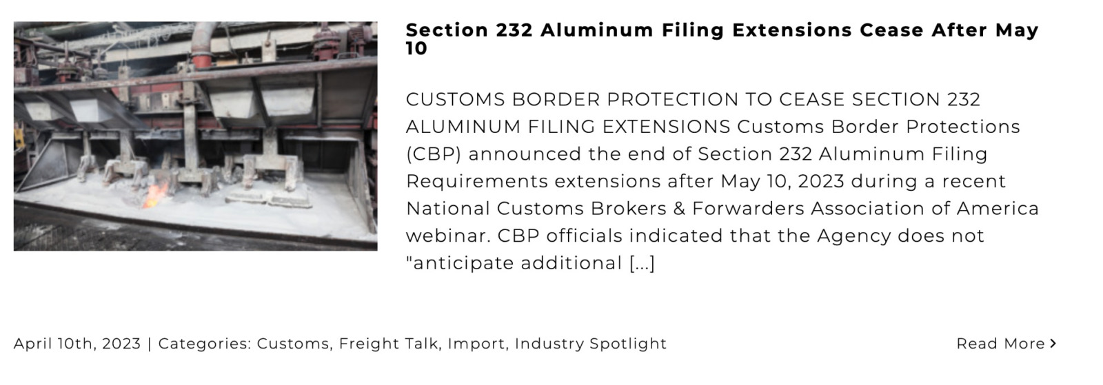 Section 232 Aluminum Filing Extensions Cease After May 10