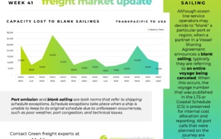 Green Worldwide Shipping, freight market update, 2023 week 42, tmf increase, rail car shortage, transatlantic, latam, transpacific, capacity, freight forwarding