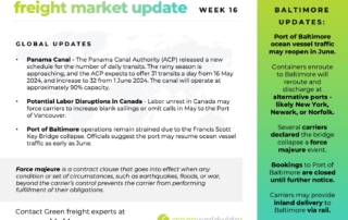 Freight Market Update Week 16 2024, Green Worldwide Shipping, port of baltimore, panama canal, labor unrest in canada