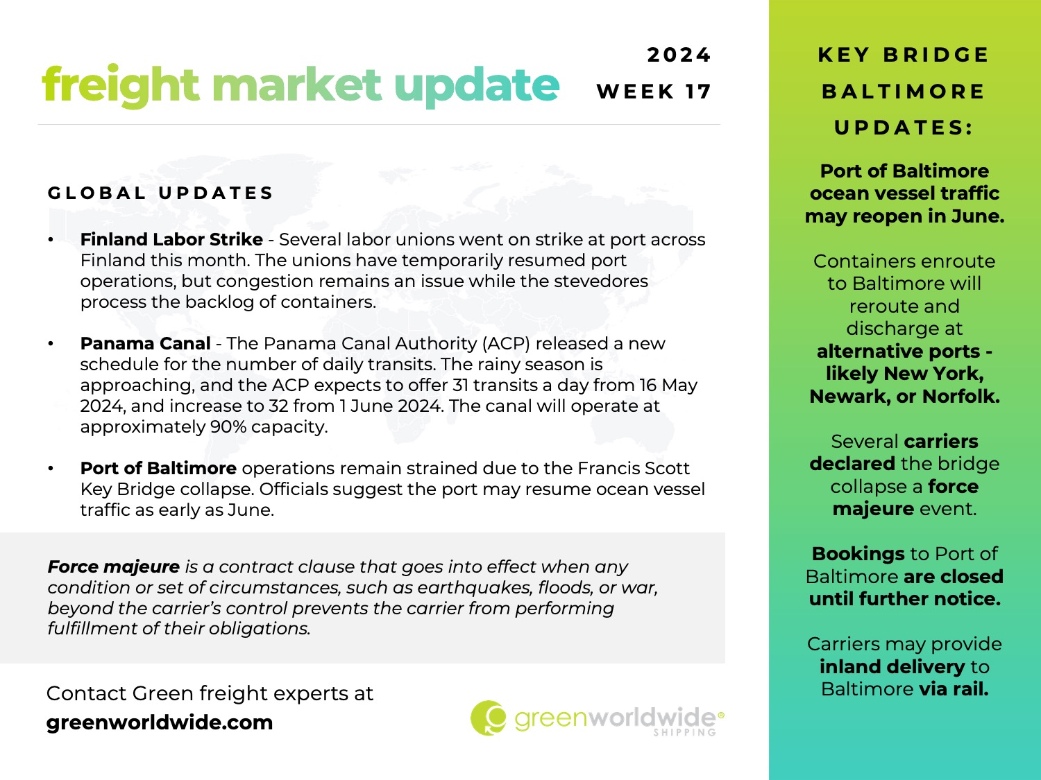 green worldwide shipping, freight market update, week 17