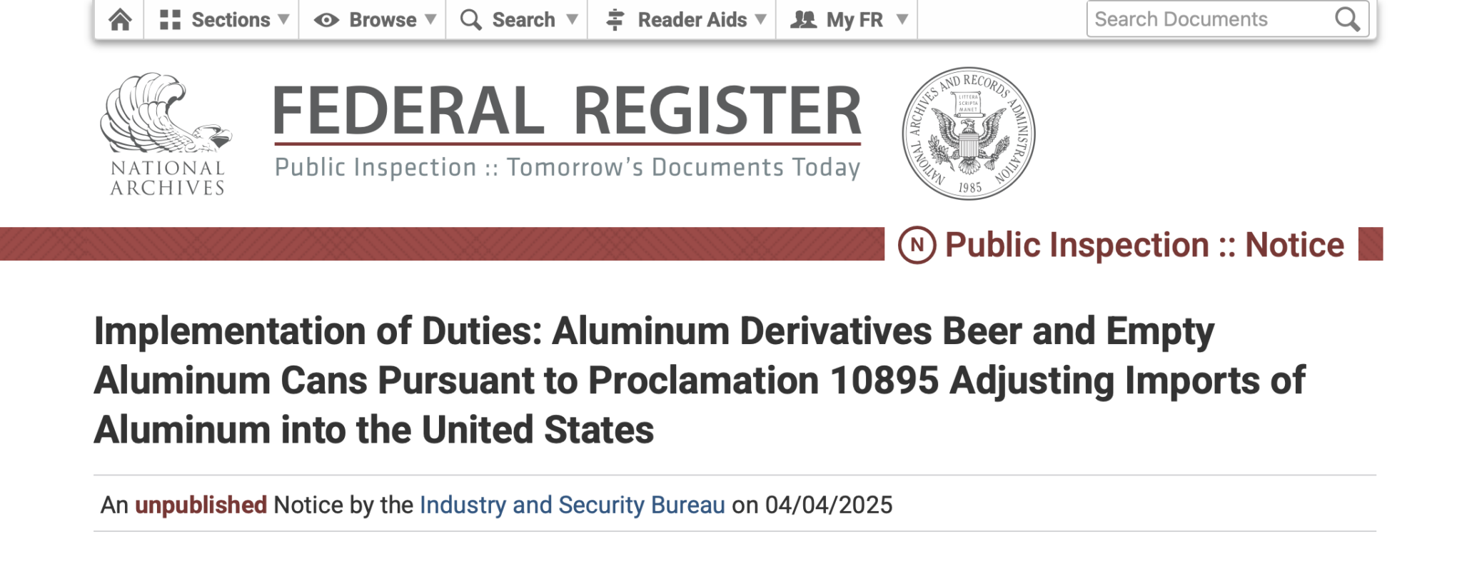 On Wednesday, April 2, BIS has expanded the scope of aluminum derivative products subject to additional duties by including beer and empty aluminum cans