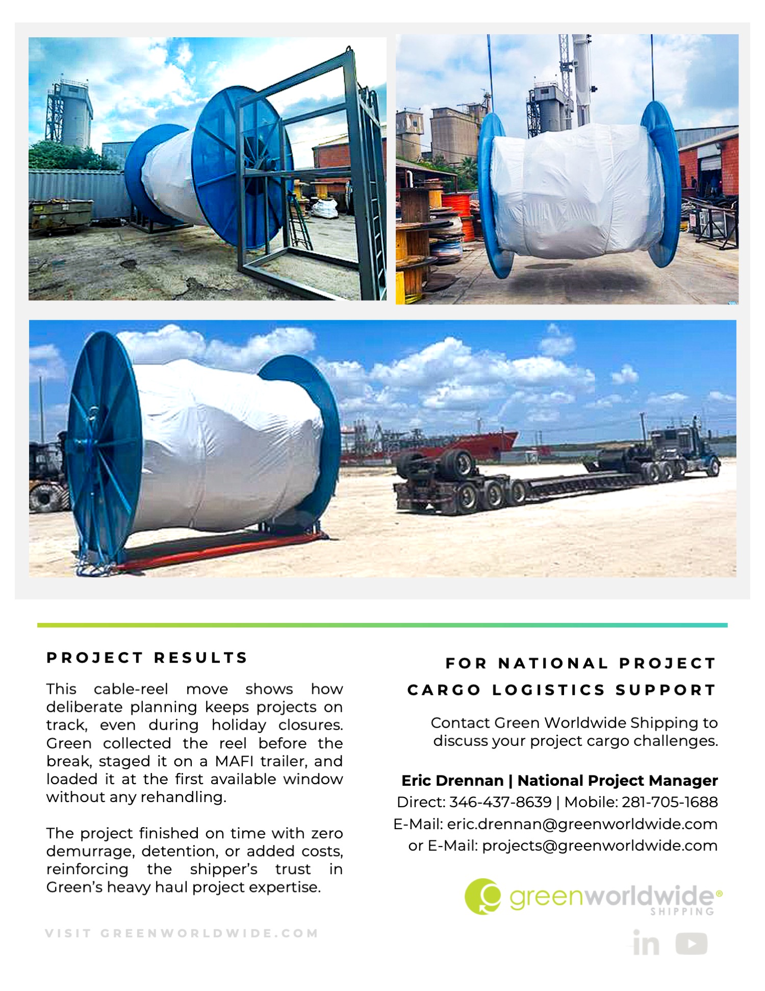 heavy haul trucking, heavy lift, cable reel, Port of Houston, Port Houston, project management, project cargo