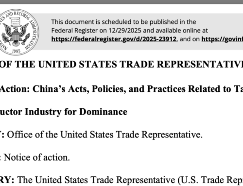 USTR ANNOUNCES ADDITIONAL SECTION 301 TRADE ACTION ON CHINESE SEMICONDUCTORS: ZERO PERCENT NOW, TBD JUNE 2027
