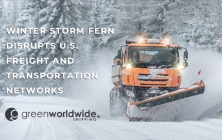 Winter Storm Fern freight impacts, winter storm logistics disruptions, U.S. freight transportation delays, winter weather supply chain impacts, port closures winter storm, air cargo delays winter weather, Class I rail winter operations, surface freight corridor disruptions, Southeast Mid-Atlantic winter storm freight, U.S. logistics weather disruptions, Winter Storm Fern, Fern