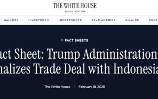 The United States and Indonesia have finalized a bilateral trade agreement that maintains the existing 19% reciprocal tariff on Indonesian goods while creating a new tariff-rate quota (TRQ) for certain Indonesian textile and apparel products.
