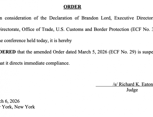 CIT SUSPENDS ORDER REQUIRING CBP TO ISSUE IEEPA TARIFF REFUNDS