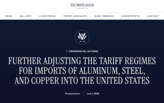 A June 1, 2026 White House proclamation modifies Section 232 tariffs for listed agricultural equipment, HVAC equipment, mobile industrial machinery, steel racks and aluminum lithographic plates effective June 8, 2026.