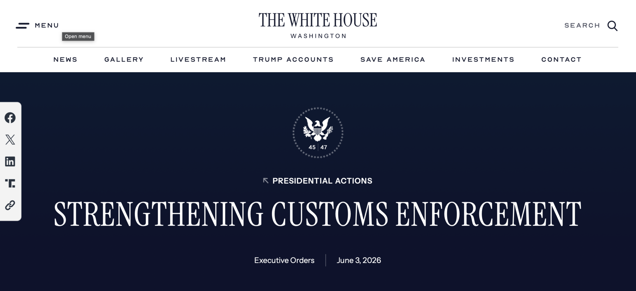On June 3, 2026, the White House issued an executive order titled Strengthening Customs Enforcement. The order directs the U.S. Department of Homeland Security (DHS) and U.S. Customs and Border Protection (CBP) to revise rules governing importers of record (IORs). Customs brokers, freight forwarders, and other parties involved in the importation process also fall within its scope